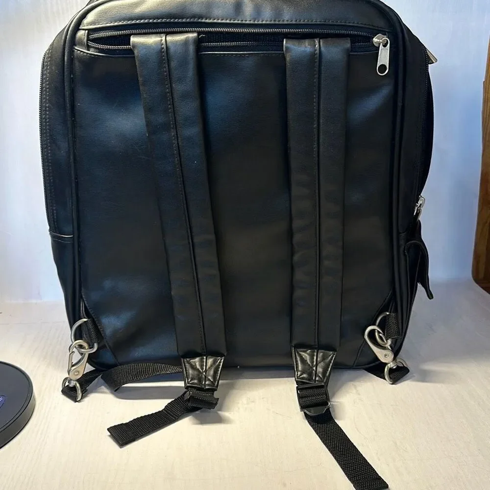 Leeds Backpack Leather Laptop travel bag Brief‎ Case black Style 9100-99
